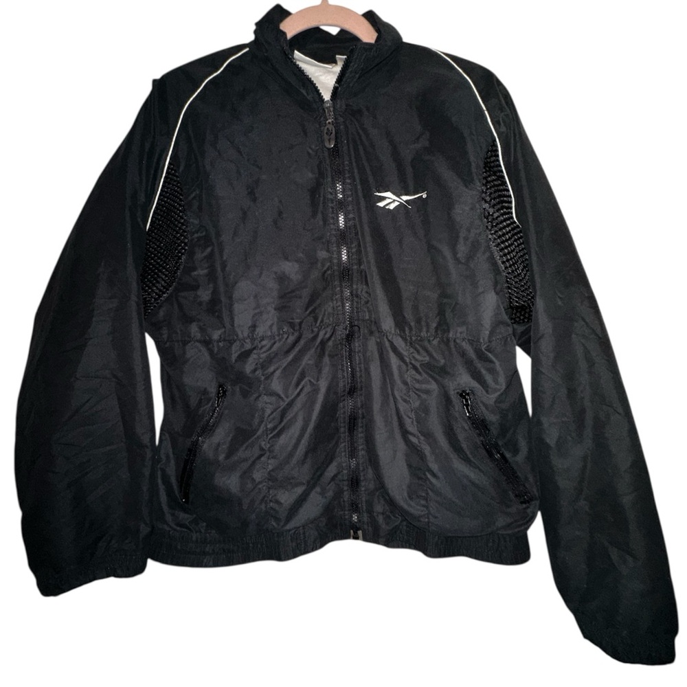 Vintage Reebok Black Windbreaker Jacket Full Zip Athletic Y2K Women’s Small